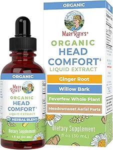 USDA Organic Head Comfort Mélange d'extrait liquide d'herbe par MaryRuth's Racine de gingembre de saule de saule de féverfew Plant entier de féverfew Meadowsweet de féverfew