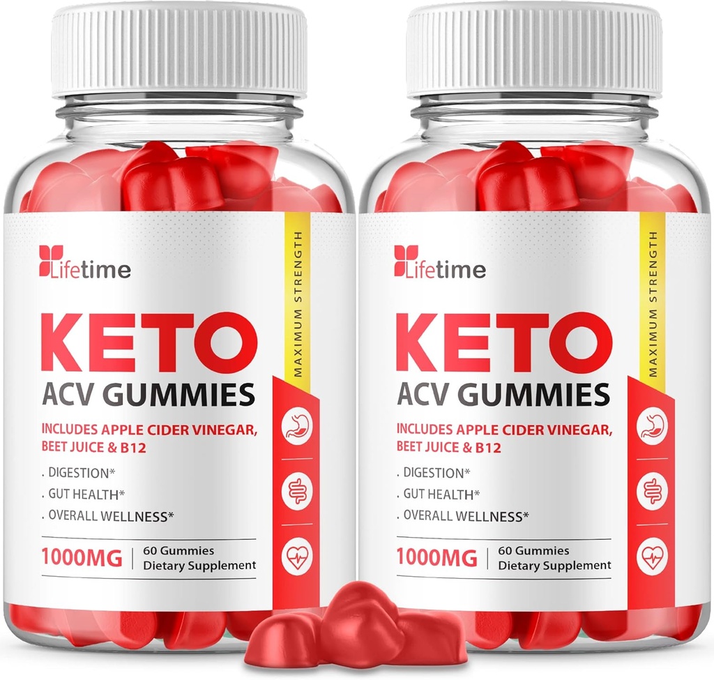(2 Pack) Gummies Keto Plus ACV à vie - Formule officielle, végétalien, non OGM - Keto acc Gummies, temps de vie Gummies Keto avec vinaigre de cidre de pomme, vitamine B12, jus de grenade (120 Gummies)