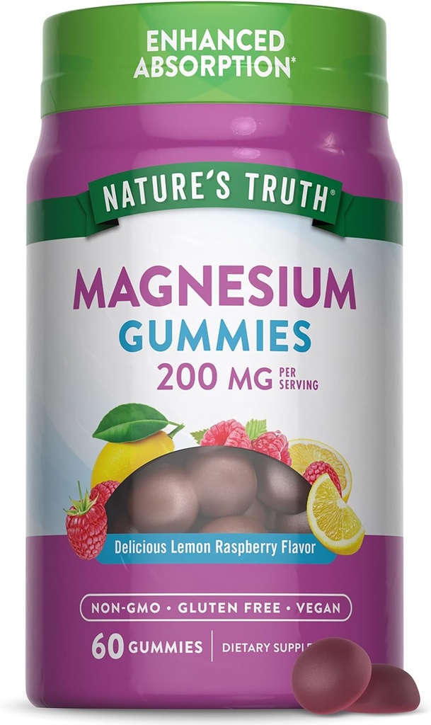Nature's Truth Magnesium Gummies for Adults | 200mg | 60 Count | Vegan, Non-GMO & Gluten Free Supplement | Enhanced Absorption Magnesium Citrate