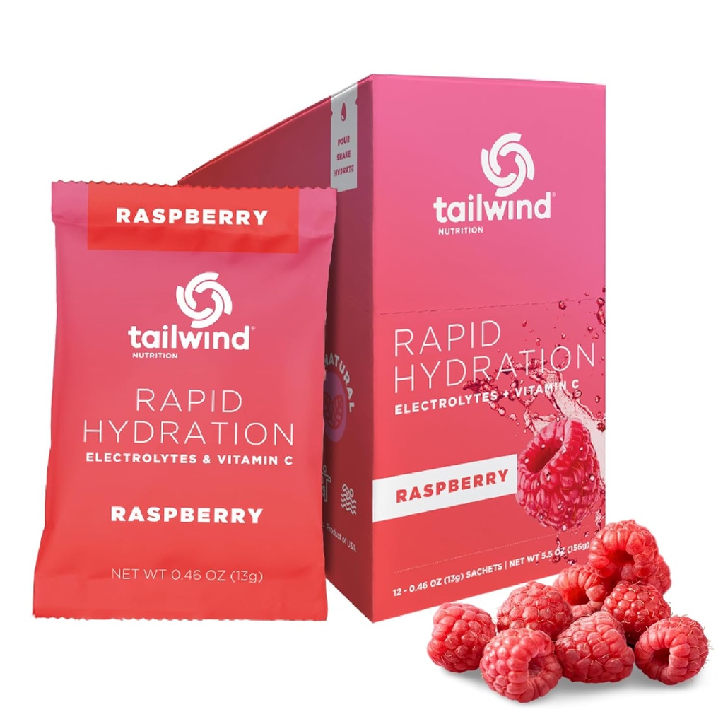 Tailwind Nutrition Hydratation rapide, poudre d'électrolyte et d'hydratation, mélange d'entraînement à la vitamine C et au sel de mer, framboise, paquet de 12 bâtons