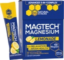 MagTech Mélange de boissons de magnésium - Cimonade sans sucre - 3 formes de magnésium: Magtéine L-Thréonate, Glycinate et Taurate - 200mg Complexe de magnésium chélaté - Soutient la relaxation et la santé du cerveau - 20 portions