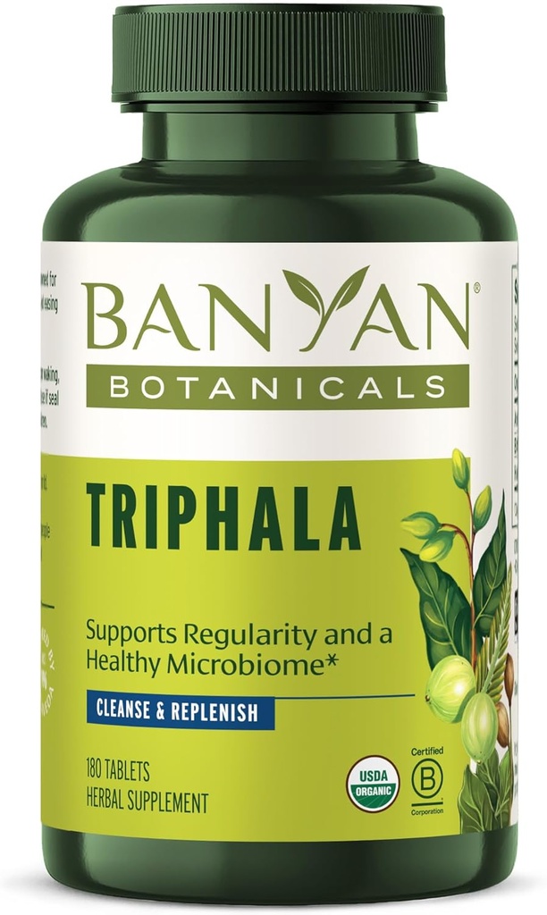 Banyan Botanicals Triphala Comprimés - Triphala biologique avec Amla, Haritaki et Bibhitaki – pour la digestion, l'élimination et la santé Gut Microbiome* – 180 comprimés – Vegan non-OGM source durable