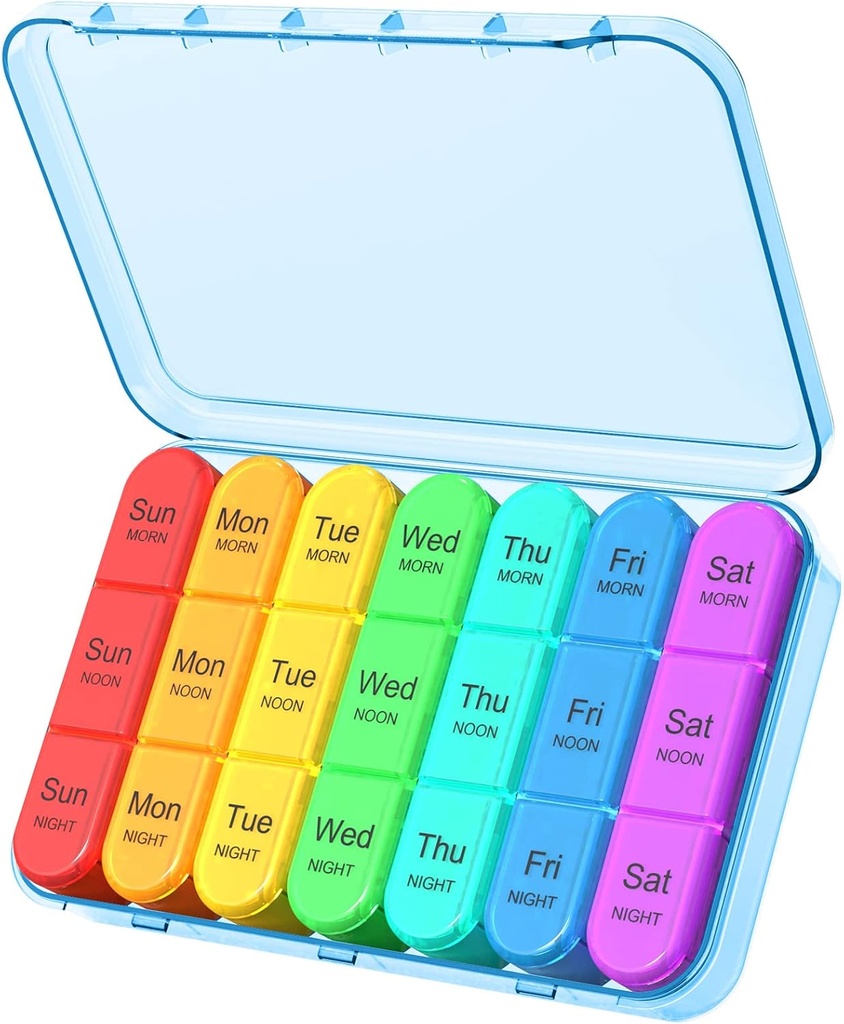 Daviky Pill Organizer Travel, Weekly Pill Organizer 3 fois par jour, Pill Box 7 Day, Pill Cases Organizer 7 Day, Daily Pill Box Organizer, Medicine Organizer to Hold Vitamines and Medicament (Blue)