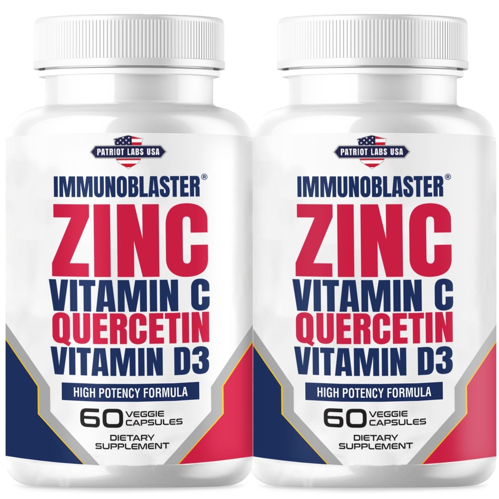 (2 Pack) ImmunoBlaster Zinc Quercetin 500mg avec vitamine D et C antioxydant immunosupport haute puissance Quercetin Zinc supplément pour les hommes et les femmes - sans gluten, soja et laiterie - 120 Compte (Twin Pack)