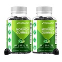 Vitamatic 2 Packs Sans sucre Moringa Gummies- 10000 mg Équivalent par portion (à partir de 50:1 Extrait 200 mg)- Complete Green Superfood 20X Extrait - 60 Gummes à base de pectine