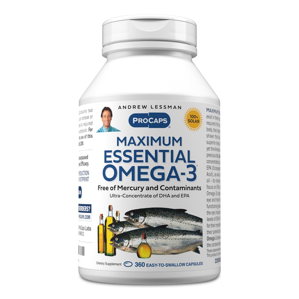 ANDREW MOINSMAN Maximum Essential Omega-3 Non aromatisé, 360 Softgels - Ultra-Pure Omega-3 Huile de poisson 1200 mg-High DHA, Pas de supplément de mercure-Petit, Facile à avaler Capsules d'huile de poisson