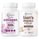 Micro Ingredients Multi Collagen Complex for Women & Lions Mane Supplement 240 Capsules Veggie Bundle 2 Pack