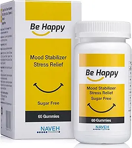 NAVEH PHARMA Soyez heureux Safran Suppléments pour adultes – Stress-Relief, Focus Gummies avec Extrait de Safran, Vitamine D, et Vitamine B12 – Grande dégustation, supplément de soutien sans sucre, 60 Ct.