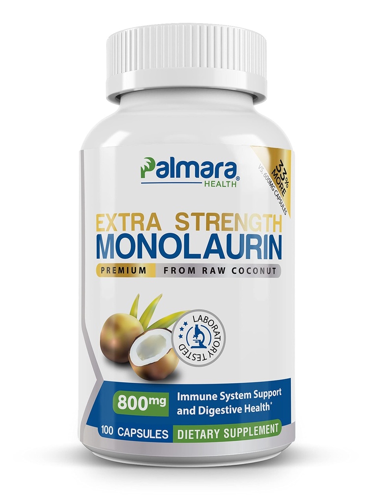 Palmara Health Extra Strength Monolaurin 1 600mg par portion, 800mg par gélule