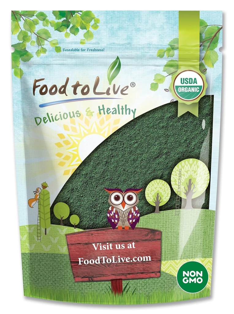 Alimentation en poudre de spiruline biologique vivante, 1 livre – Non-OGM, Kosher, Algae Bleu-Vert cru, Superaliment végétalien, en vrac, non irradié, Protéine verte végétalienne pure, riche en vitamines et minéraux, idéal pour les boissons