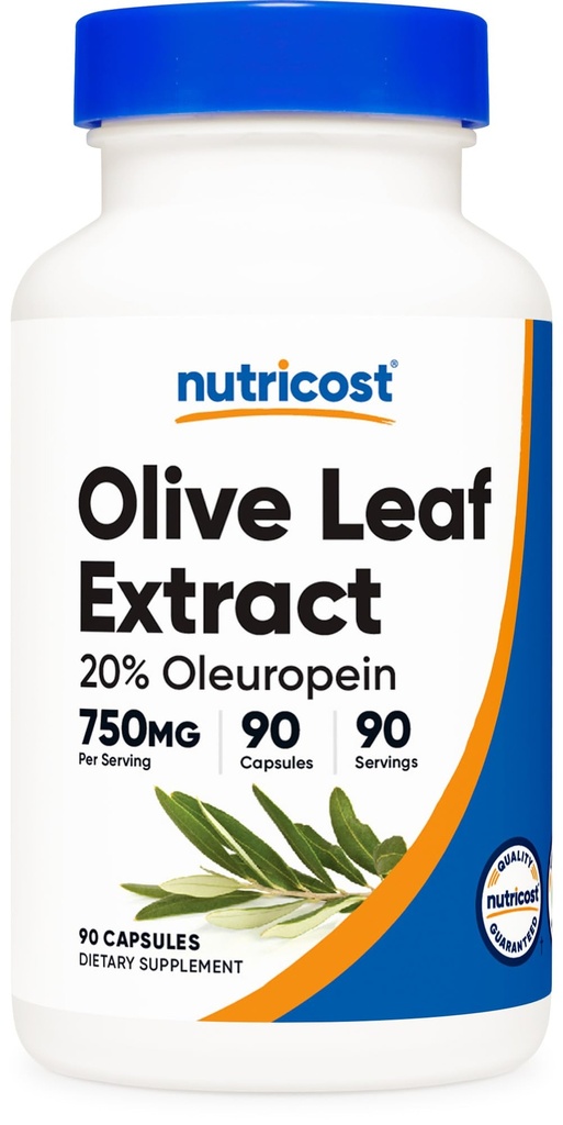 Extrait de feuille d'olive Nutricost (20% Oleuropein) 750 MG, 90 Capsules - Non-OGM, sans gluten