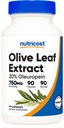 Extrait de feuille d'olive Nutricost (20% Oleuropein) 750 MG, 90 Capsules - Non-OGM, sans gluten