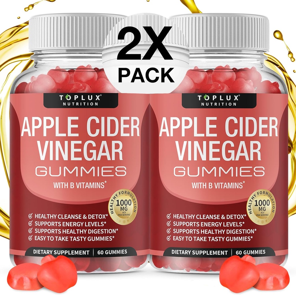 Gommies de vinaigre de cidre de pomme Toplux - 1000mg de vinaigre de cidre de pomme avec B12, racine de betterave, grenade pour système immunitaire, désintoxication et nettoyage, Gummy Alternative aux capsules de vinaigre de cidre de pomme, pour hommes