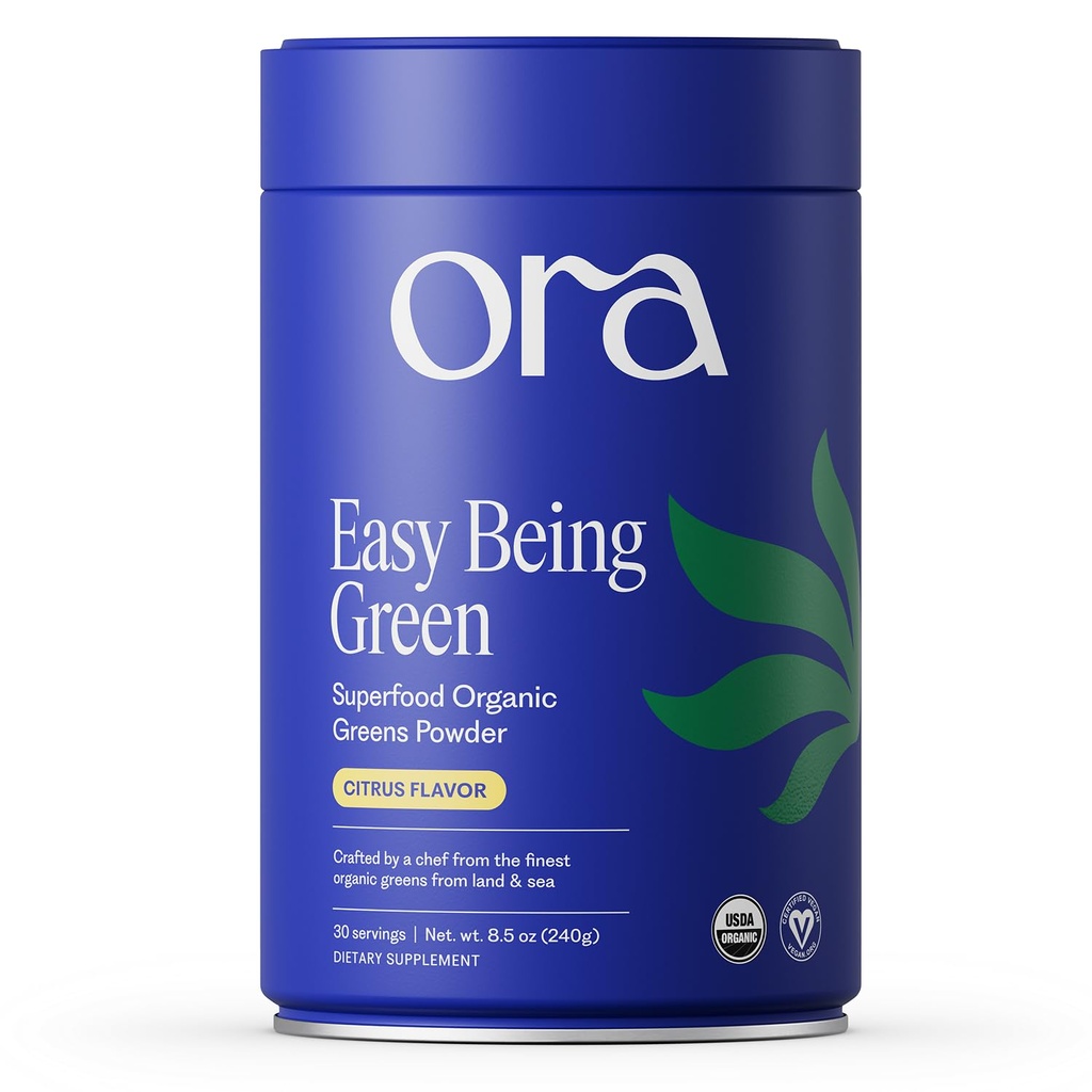 Ora Bio Greens Poudre - Vegan, sans gluten, bio Super Greens Boissons pour l'énergie et la désintoxication Antioxydants et herbes Adaptogènes