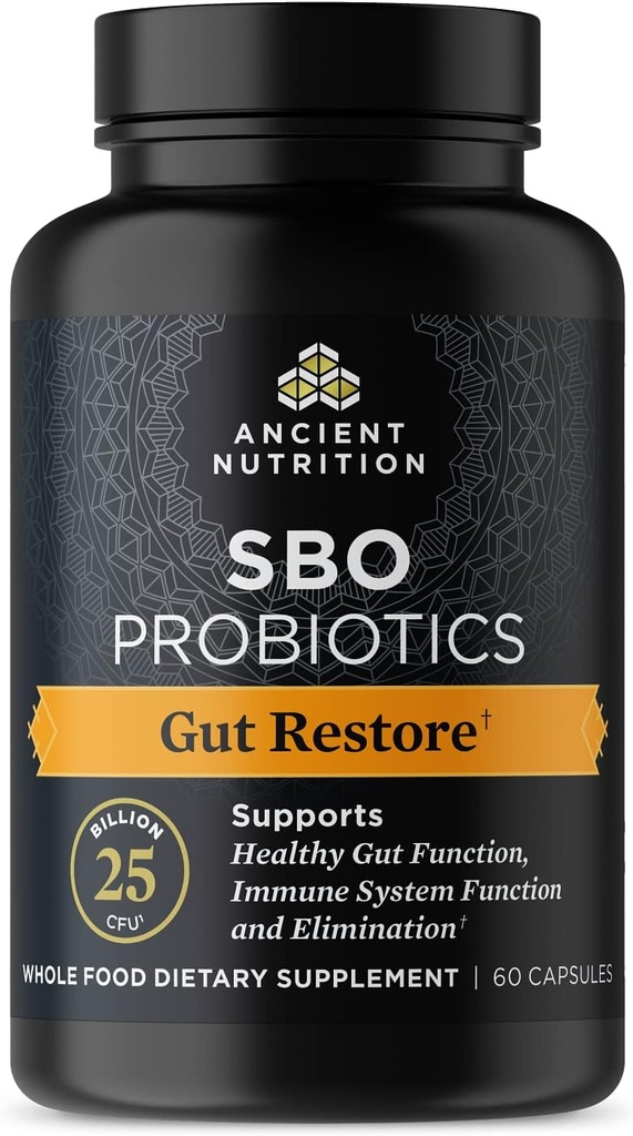 Probiotiques de la nutrition ancienne, SBO Probiotiques Gut Restore 60 Ct, favorise la santé de Gut, le soutien digestif et immunitaire, sans gluten, mélange de superaliments anciens, 25 milliards d'UFC* par portion