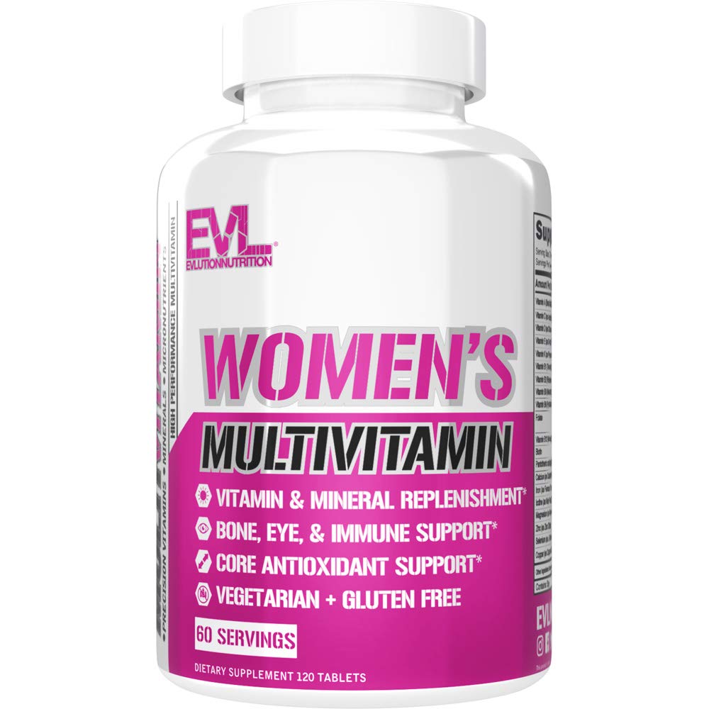 Evlution Nutrition Multivitamines pour femmes - Vitamines et minéraux à spectre complet, santé immunitaire, vitamine C et D, fer, zinc, antioxydants et bioflavonoïdes, peau, cheveux, os, santé oculaire, 120 comprimés, 60 jours