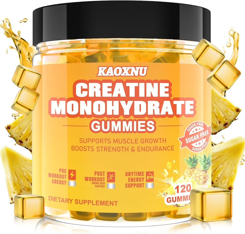 Gommies monohydratées créatine 5600mg pour les hommes et les femmes, 120 CT Gommies créatine à croquer pour le soutien musculaire, stimuler l'énergie, 5,6g de monohydrate de créatine par service - sans sucre, végétalien (arôme de pomme de pin)