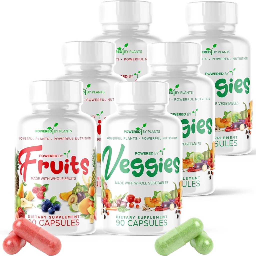 Fruits & Veggies Capsules - Natural Superfood Packed with Vitamins & Minerals - Fruit & Vegetable Supplements for Adults Pack of 6, 90 Capsules Each