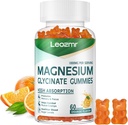 Glycinat de magnésium Gommies 1000mg - Supplément de potassium de magnésium sans sucre avec vitamine D, B6, CoQ10 pour l'humeur calme et le soutien du sommeil - 60 Gommies d'orange