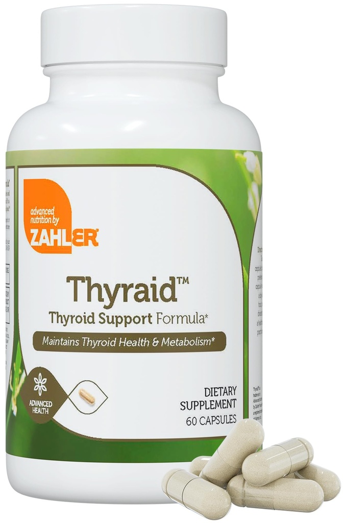 Zahler Thyraïd - Complexe de soutien thyroïde avec Iodine, Zinc, L-Tyrosine, Ashwagandha, Forskholii - Support thyroïde pur pour les femmes et les hommes - Supplément sans gluten sans gluten sans hormone de croissance (60 capsules)