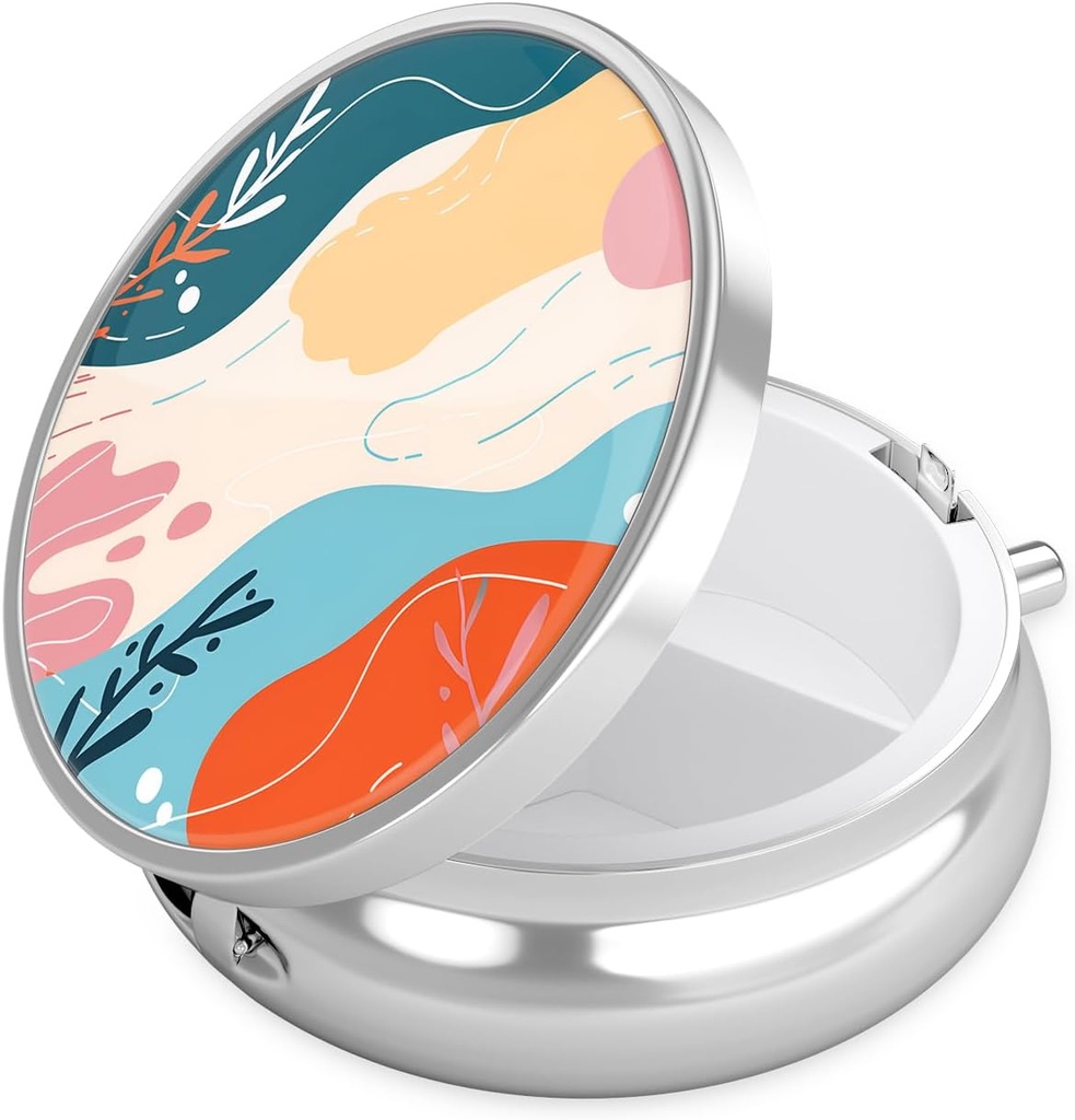 Boîte à pilules Nipichsha, petit étui à pilules pour la Purse & Pocket, Mignon organisateur de médecine de voyage, porte-conteneur de médicaments portables pour tenir les vitamines, médicaments, huile de poisson et supplément, A04-Art Style Pattern