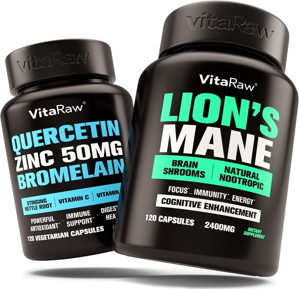 Capsules de champignons Lions Mane + Zinc Quercetin avec supplément Bromelain