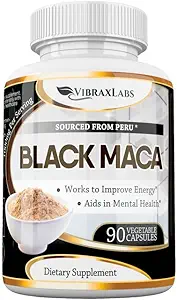 Black Maca Root Powder Capsules for Men & Women – 100% Wildcrafted Péruvian Gélatinized 1000mg, soutient l'énergie saine et la performance, haute puissance et absorption, non OGM, 90 capsules, fabriqués aux États-Unis