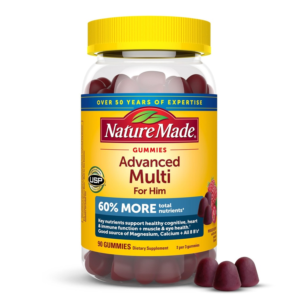 Nature faite de multivitamines avancées pour lui avec du Citrate de magnésium, du calcium et toutes les vitamines 8 B, multivitamine pour les hommes, 90 Gummies, 30 jours d'approvisionnement