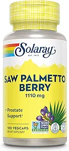 Solaray Saw Palmetto Berry 1110 mg, Palmetto de scie biologique pour les hommes, soutien prostatique sain des acides gras et des stérols végétaux, non-OGM, végétalien et laboratoire vérifié, garantie de 60 jours, 50 portions, 100 VegCaps