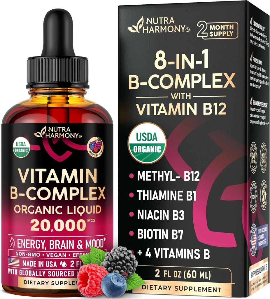 USDA Vitamine B-Complex B5 Acide pantothénique B12 méthylcobalamine B1 Thiamine B6 Pyridoxine B7 Biotine B9 Folic.