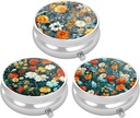 3 Pack Pill Box, petit étui à pilule pour la Purse & Pocket, Mignon organisateur de médecine de voyage, porte-conteneur de médicament portable pour tenir les vitamines, médicaments, huile de poisson et supplément, belle fleur