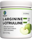 L-Arginine 5000mg + L-Citrulline 2000mg Mélange de complément de poudre complexe - Booster à oxyde nitrique pour la santé cardiaque, le flux sanguin et l'énergie - 30 portions (Pomme verte)