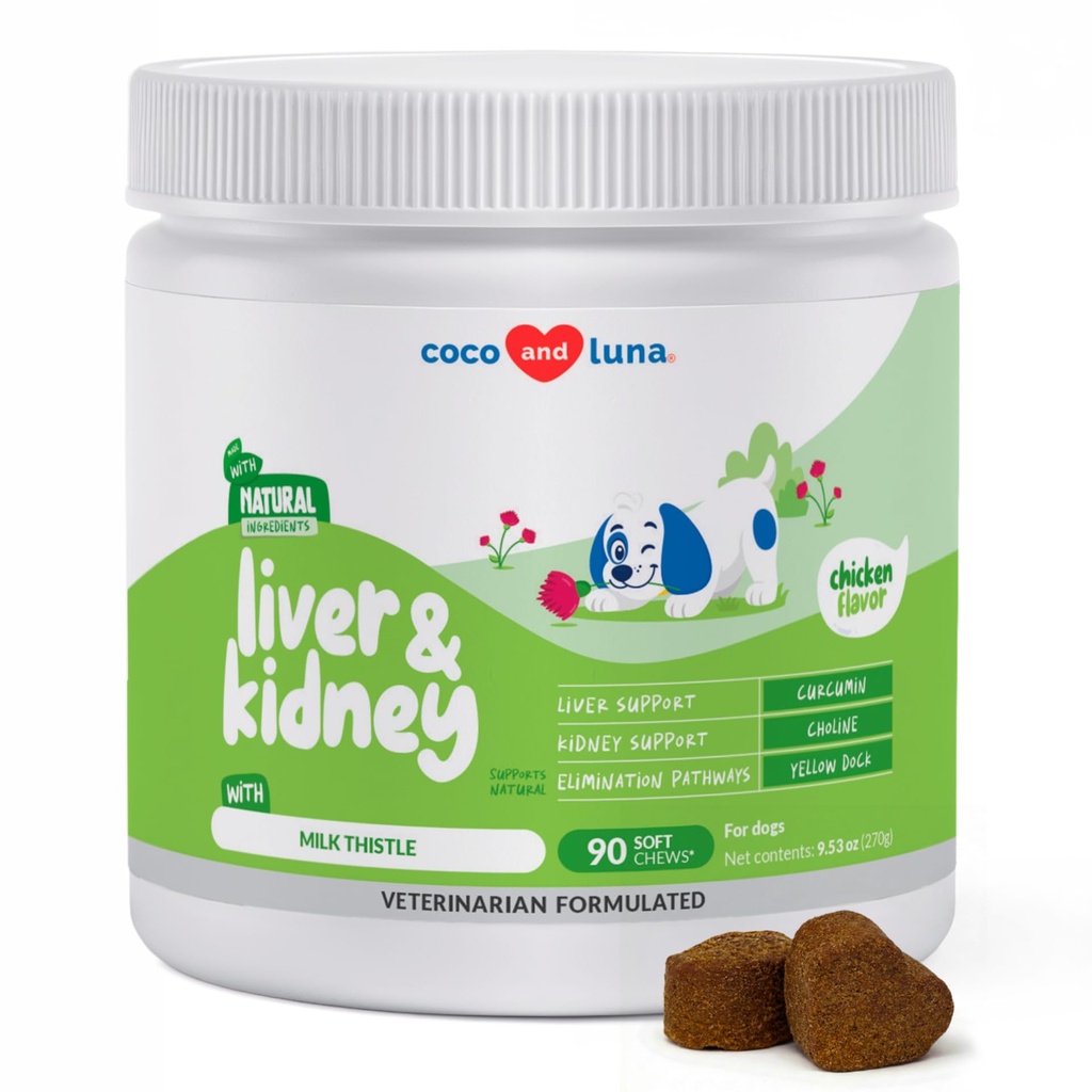 Chardon de lait pour chiens - 90 Chews tendres - Soutien du foie et du rein - Soutien hépatique avec EPA & DHA - Detox - Supplément du foie pour chiens avec Choline et L-Arginine.