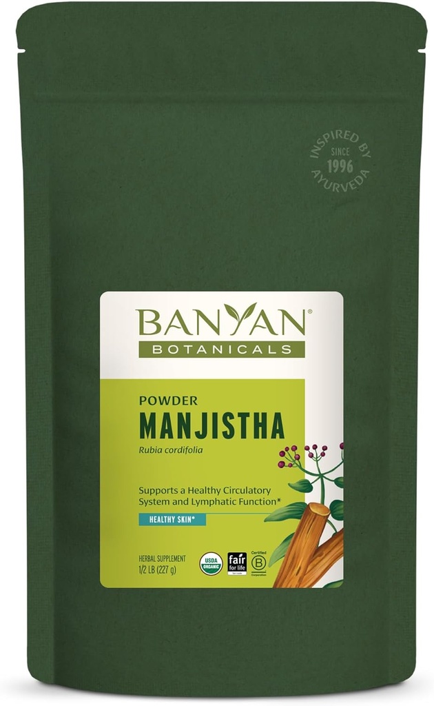 Banyan Botanicals Poudre de Manjistha – Supplément de Manjistha biologique – Assainissement du sang ayurvédique et soutien du système lymphatique* – 1⁄2 lb. – Non-OGM durable certifié Fair for Life Fair Trade