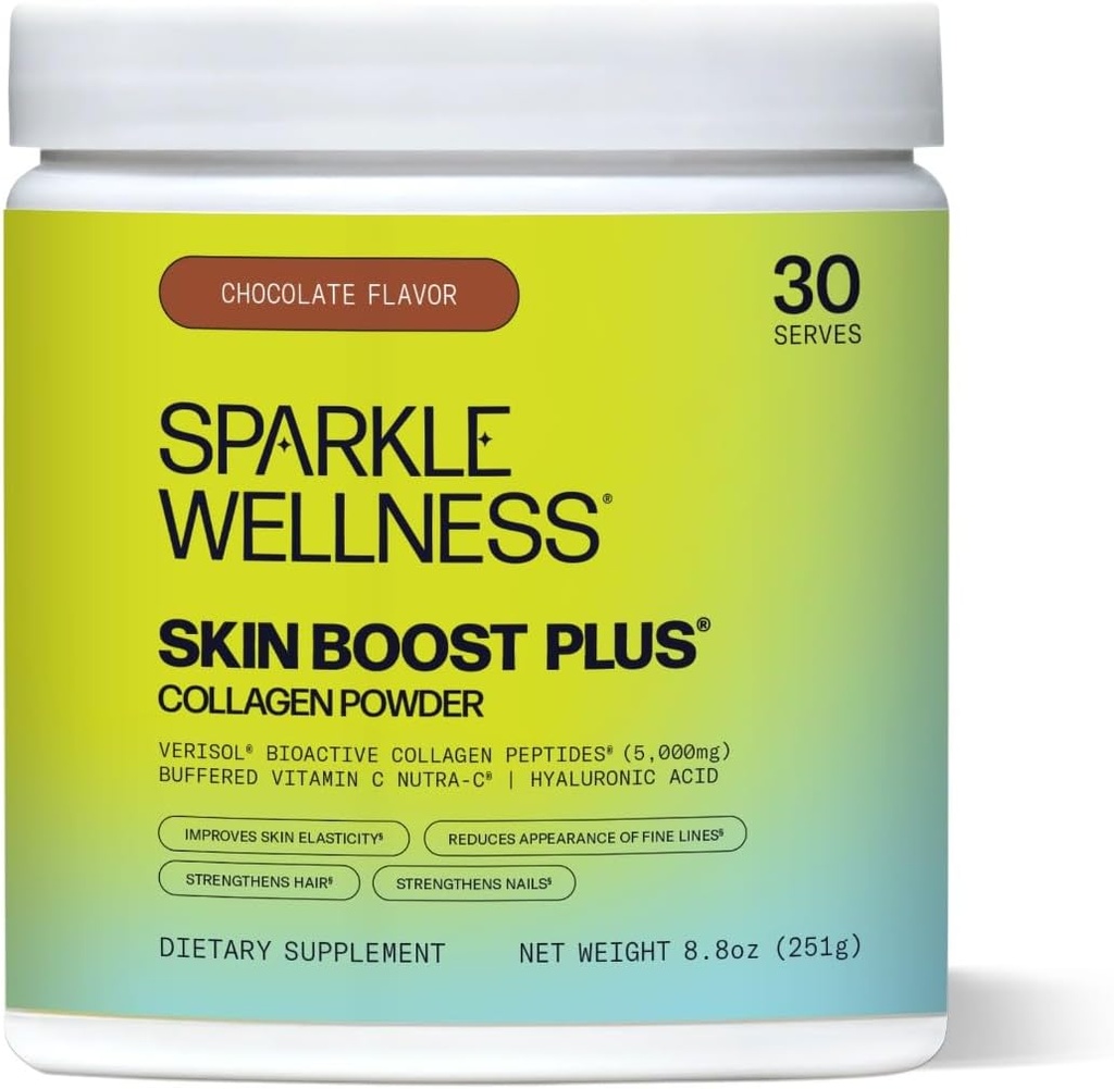 Sparkle Wellness VERISOL Bioactive Hydrolyzed Collagen Peptides | Collagen Powder Supplement with Vitamin C & Hyaluronic Acid for Hair, Skin, and Nail Health | Skin Boost Plus (Chocolate) [30-Serves]