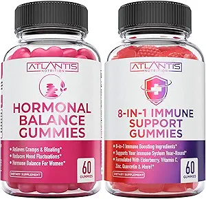 Atlantis Nutrition 60 Équilibre hormonal pour les femmes Gummies + 8-en-1 Immune Support 60 Gummies