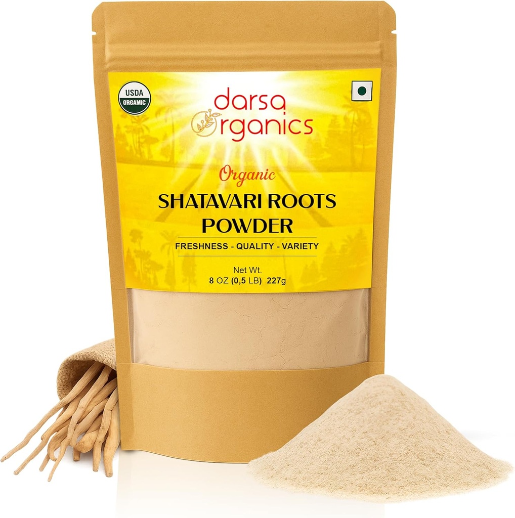 Shatavari Powder 8 oz, USDA certifié biologique Asperges Racemosus, Herbe ayurvédique pour les femmes, équilibre hormonal et vitalité, idéal pour le thé et les smoothies, non-OGM, végétalien, casher