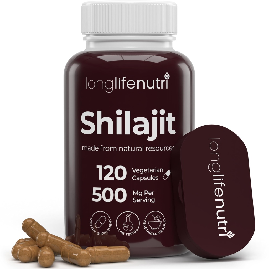 Shilajit Extrait pur himalayen 500mg avec 15% d'acide fulvic 500mg - 120 Capsules végétariennes, 4 mois d'approvisionnement, supplément organique pour la vitalité et la clarté mentale, fabriqué aux États-Unis, sans gluten, sans OGM