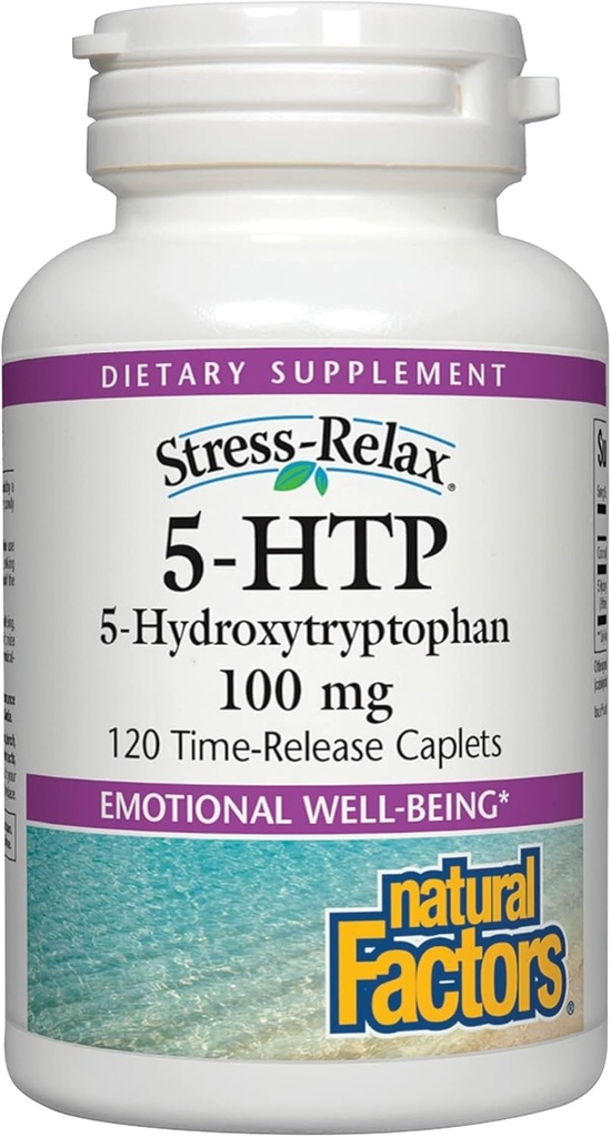 Facteurs naturels, Stress-Relax 5-HTP 100 mg, Supplément de grade pharmaceutique, soutient le sommeil et le bien-être émotionnel, 120 Compte (paquet de 1)