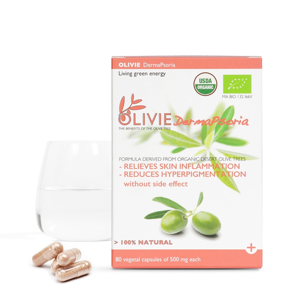 Supplément d'extrait de feuille d'olive biologique pour les femmes et les hommes par OLIVIE.DermaPsoria Supplément pour Psoriasis, Eczéma, Hyperpigmentation.