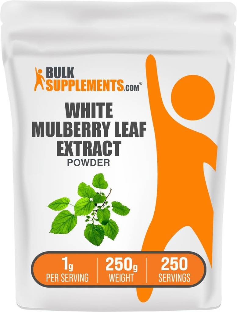 BulkSupplements.com Poudre d'extrait de feuille de mûrier blanc - Extrait de mûrier blanc, supplément à base de plantes - Sans gluten, 1g par portion, 250g (8,8 oz) (paquet de 1)