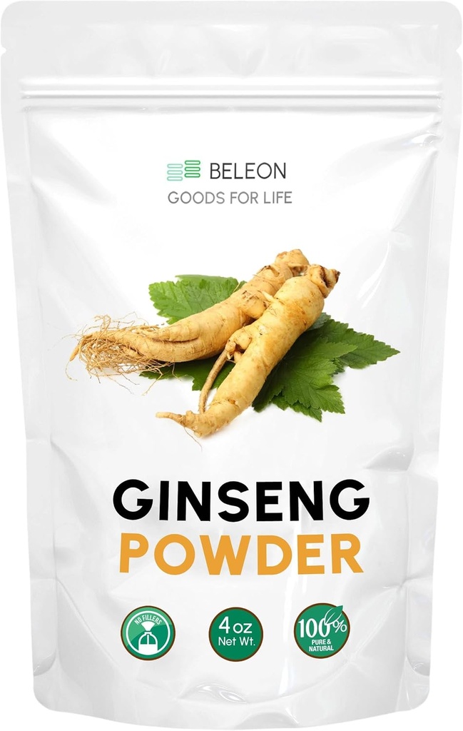 Ginseng Root Powder 4oz - Supplément à base de plantes Panax Ginseng, Ginsénoside actif, riche en antioxydants