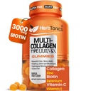 Herbtonics Multi Collagen Gummies with Biotin & Vitamin C, Hydrolyzed Collagen Peptides Types I, II, III, V, X for Hair, Skin, Nails, & Bone Support - New & Improved Tropical Flavor, 60 Gummies