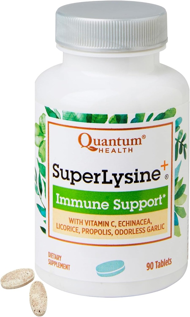 Quantum Health SuperLysine+ Advanced Formula Immune Support Supplément Lysine 1500 mg, Vitamine C Echinacea Licorice Bee Propolis & Odorless Garlic Daily Wellness Blend pour les femmes et les hommes - 90 comprimés