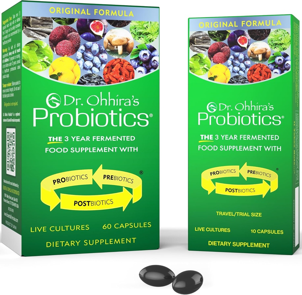 Probiotiques du Dr Ohhira, formule originale, 60 capsules avec Bonus 10 capsules - 13 souches probiotiques avec prébiotiques et postbiotiques