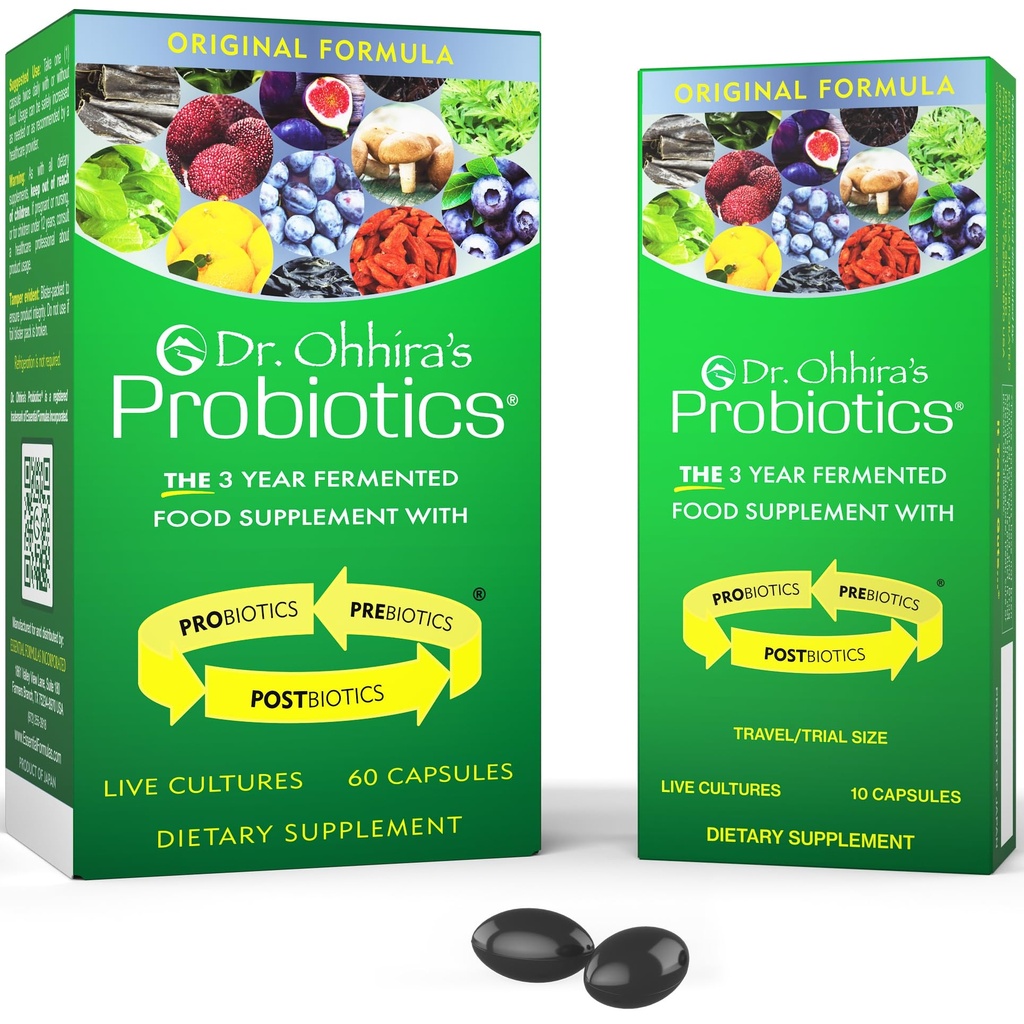 Probiotiques du Dr Ohhira, formule originale, 60 capsules avec Bonus 10 capsules - 13 souches probiotiques avec prébiotiques et postbiotiques