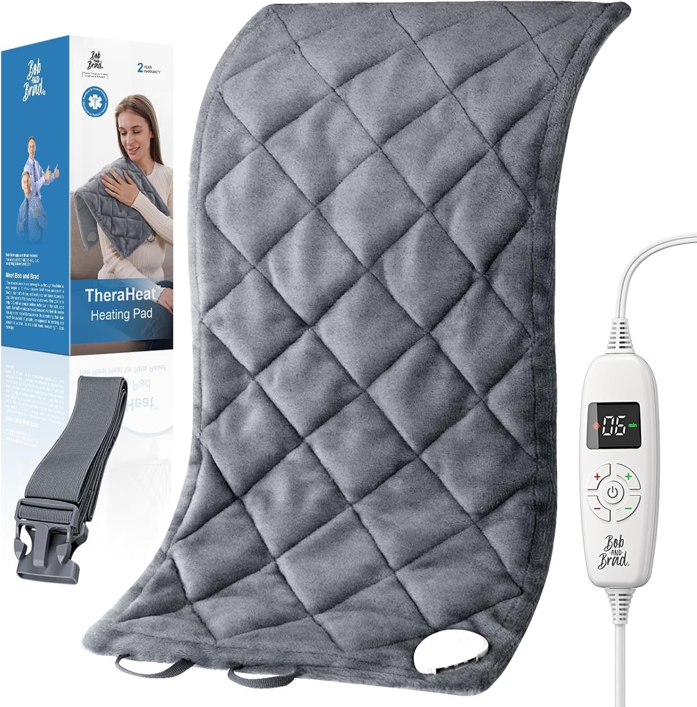BOB AND BRAD Pad de chauffage pondéré avec une chaleur infrarouge extrême, grand Pad de chauffage pour le dos du corps douleur musculaire profonde, cadeau pour les femmes de famille hommes, ETL certifié 2.4lbs, 12"x24" (Grey)