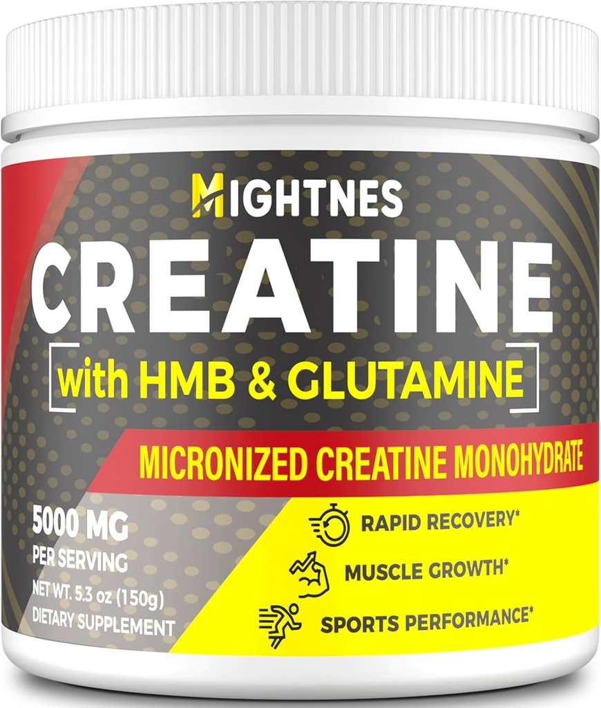 Creatine HMB, poudre de créatine pour hommes et femmes, monohydrate de créatine micronisée pour la croissance et la récupération musculaires et la force accrue, la performance, la créatine HMB avec de la glutamine, sans gluten, 30 portions