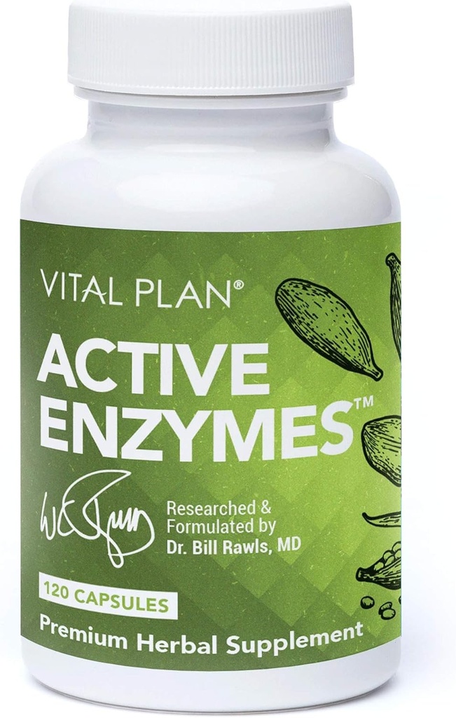 Supplément d'enzymes actives du plan vital par le Dr Bill Rawls - Enzymes digestifs pour la santé des Guts et la digestion - Protease, Bromelain, Lactase, Amylase et Lipase (120 capsules)