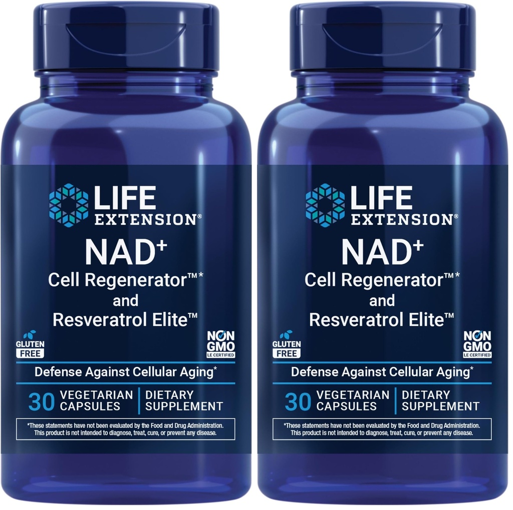 Durée de vie NAD+ Régénérateur cellulaire et résvératrol Elite, NIAGEN nicotinamide riboside, Trans-resvératrol, quercétine, fisétine, pour Longévité, énergie et stress oxydatif, 30 Capsule végétarienne